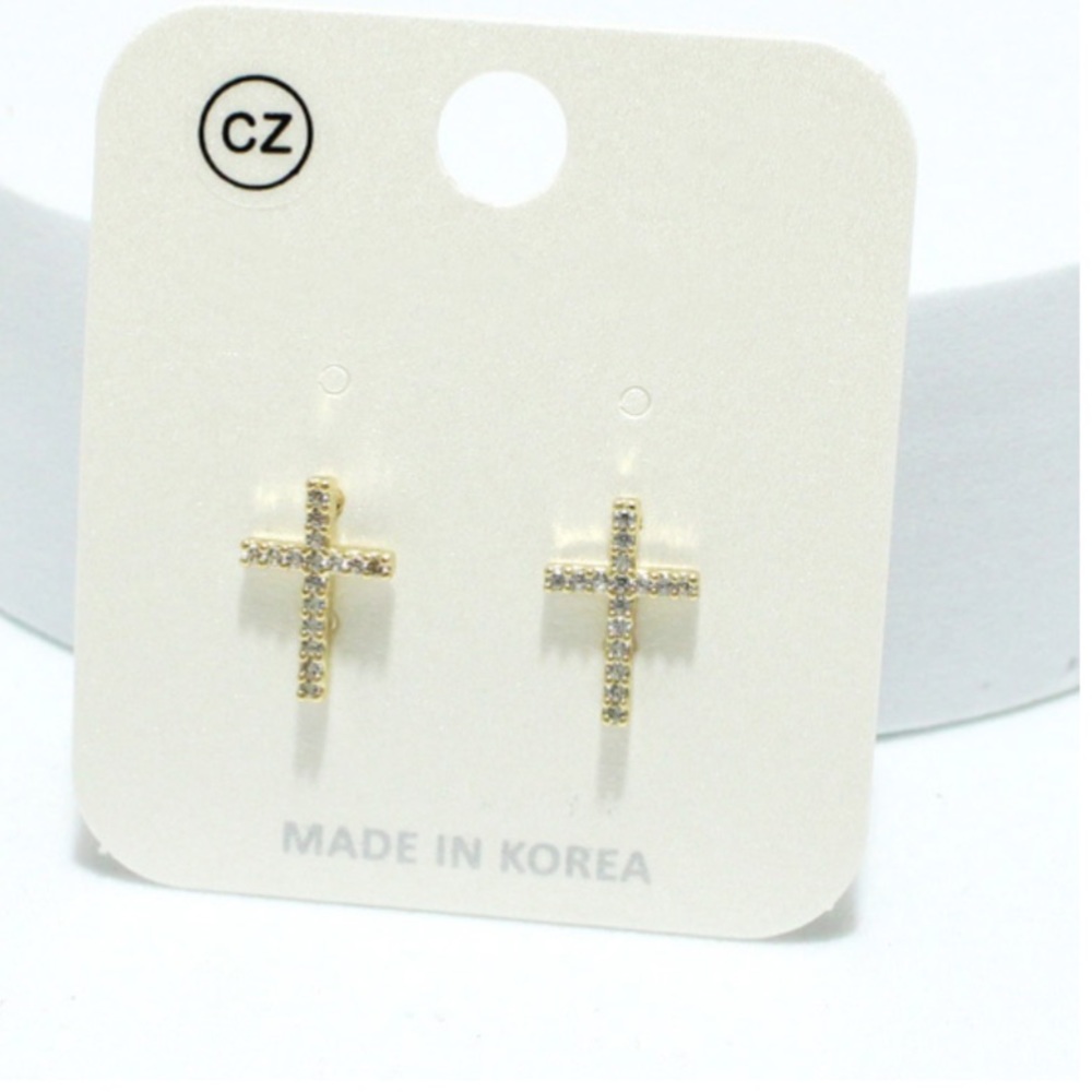 Gold rhinestone cross earrings